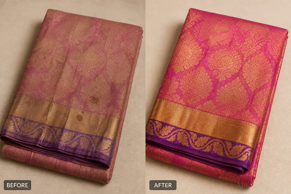 Before and after: silk saree after professional dry cleaning
